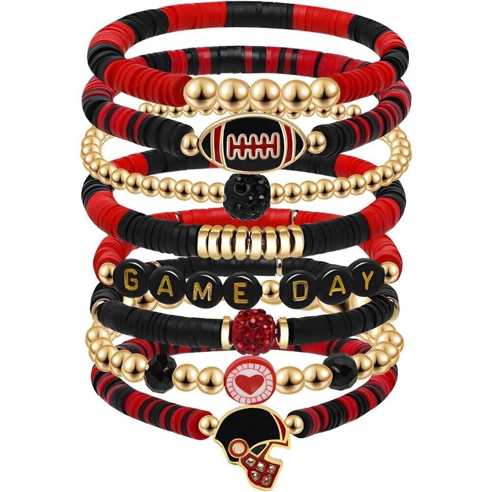 Football Charm Bracelet Clay Beaded Unisex Stretch Gift for Mom Dad